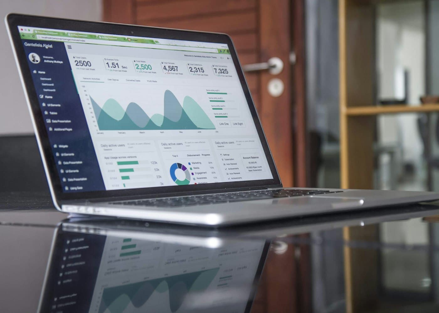 Un ordinateur portable affichant un tableau de bord de statistiques et de performances